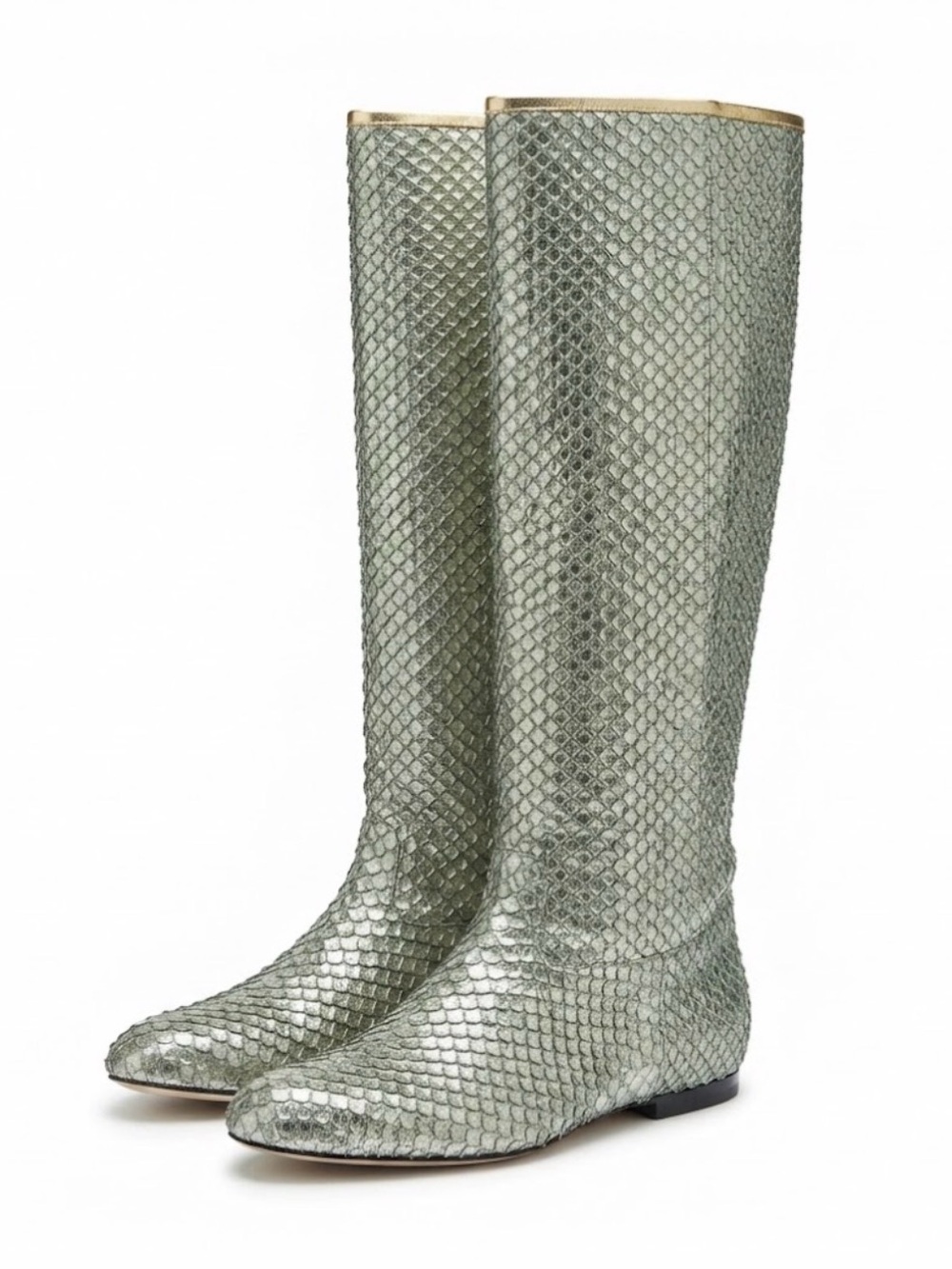 Carlos Falchi Mint Green Python Flat Boots